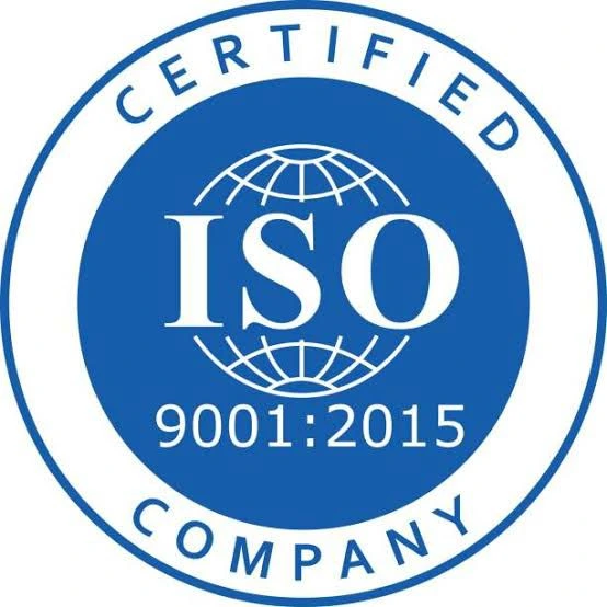 ISO 9001:2015 Certified Company official blue and white circular logo badge representing international quality management standards.